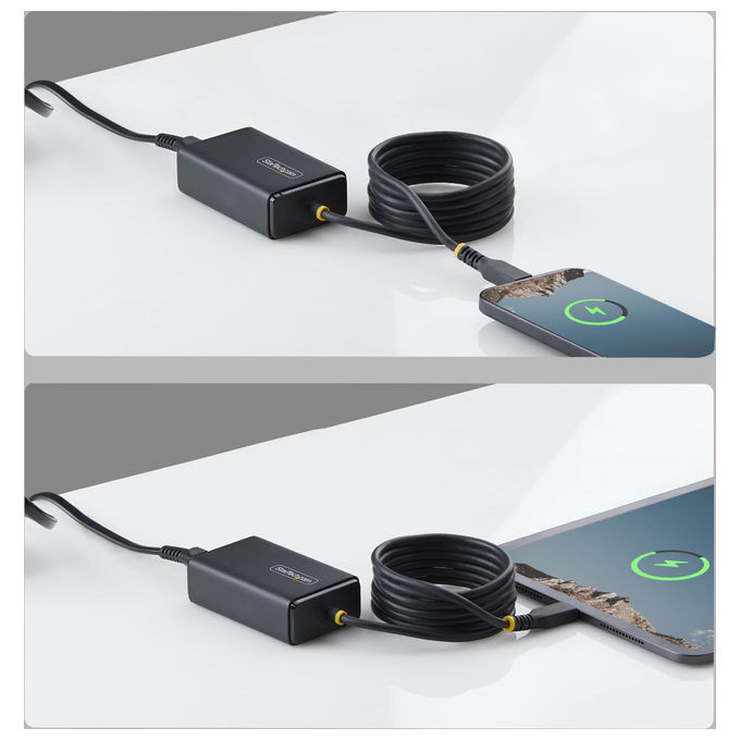 StarTech.com caricatore USB-C 65 W, Power Delivery 3.0, cavo integrato 1,8 m, ingresso universale 100-240 V, presa EU, nero