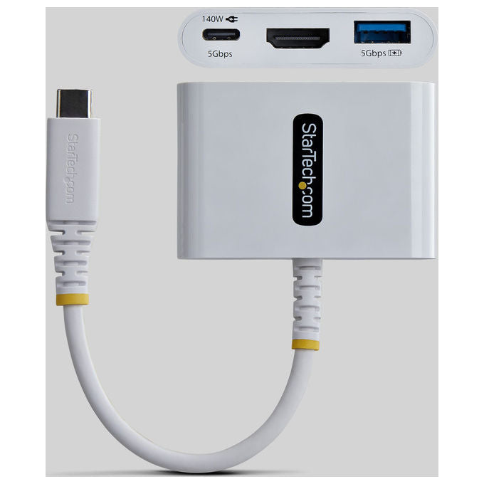 StarTech.com adattatore multiporta USB-C, HDMI 4K 60Hz, ricarica PD 140W, hub USB 5Gbps, mini dock, Bianco