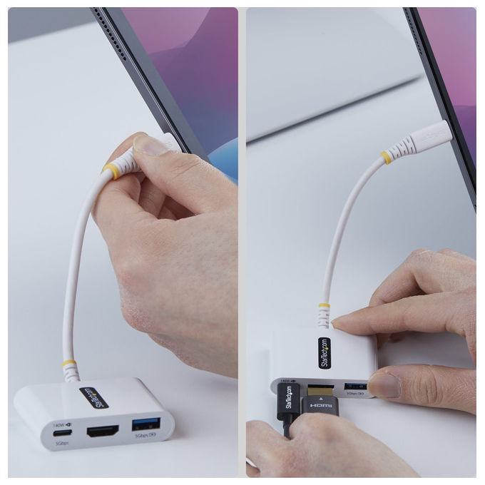 StarTech.com adattatore multiporta USB-C, HDMI 4K 60Hz, ricarica PD 140W, hub USB 5Gbps, mini dock, Bianco