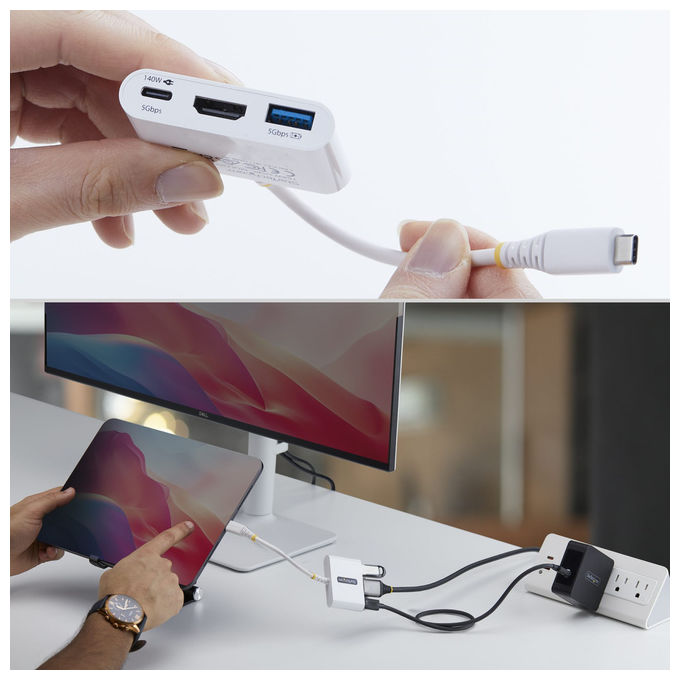 StarTech.com adattatore multiporta USB-C, HDMI 4K 60Hz, ricarica PD 140W, hub USB 5Gbps, mini dock, Bianco