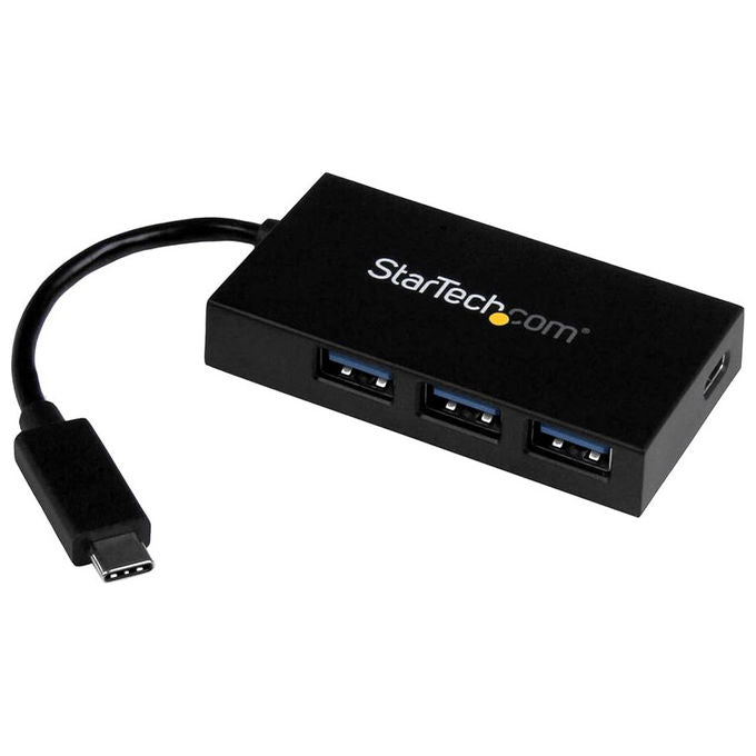 StarTech hub USB 4 porte, 1x USB-C 5Gbps, 3x USB-A 5Gbps, autoalimentato 36W, cavo host 2-in-1, ricarica BC 1.2, nero
