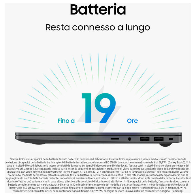 Samsung NP750XHD-KD5IT Galaxy Book5 Intel Core Ultra 7 255U Notebook 15.6 Full HD 32GB RAM 1TB SSD Grigio