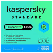 Kaspersky Standard, antivirus, 1 dispositivo, licenza 1 anno, protezione in tempo reale, Windows macOS Android iOS, box