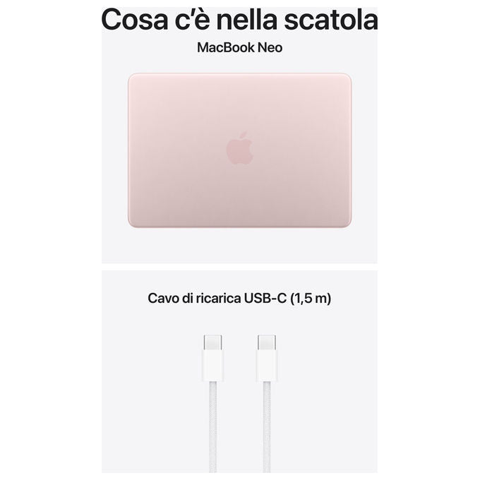 Apple MacBook Neo 13'', chip A18 Pro, cpu 6 core, gpu 5 core, 8GB, 256GB SSD, display Liquid Retina, rosa pastello