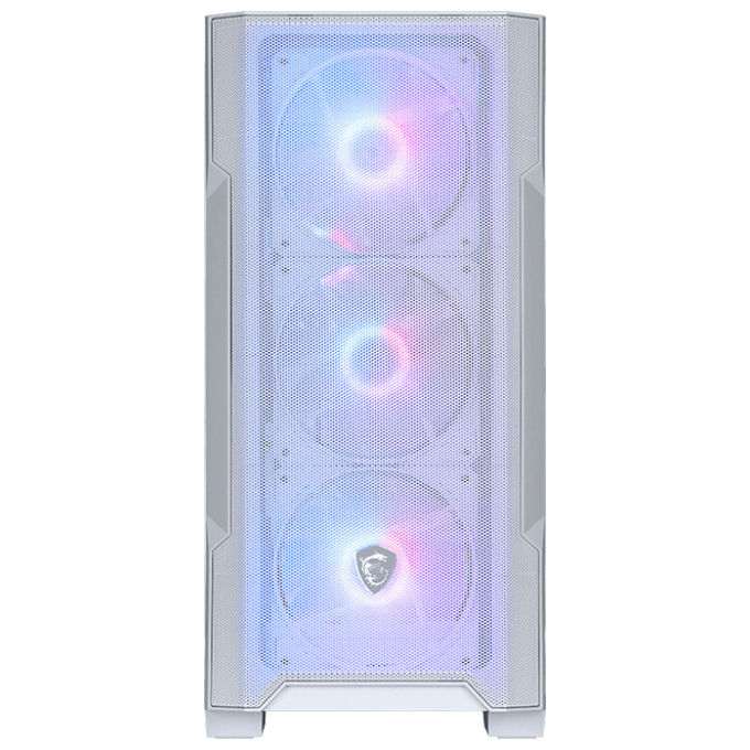 MSI MAG Forge M100R, case gaming midi tower, vetro temprato, illuminazione ARGB, micro ATX Mini-ITX, 4 ventole 120 mm, Bianco