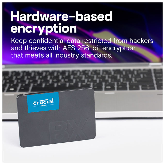 Crucial BX500 ssd interno 4 TB, 2.5'', SATA, 3D TLC NAND, lettura 540 MB-s, scrittura 500 MB-s, per PC e notebook