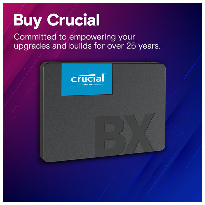 Crucial BX500 ssd interno 4 TB, 2.5'', SATA, 3D TLC NAND, lettura 540 MB-s, scrittura 500 MB-s, per PC e notebook