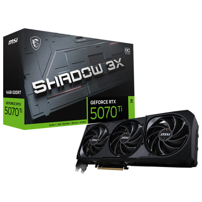 MSI scheda grafica GeForce RTX 5070 Ti Shadow 3X OC, 16 GB GDDR7, 256 bit, 8960 CUDA core, tripla ventola, PCI Express 5.0, nera