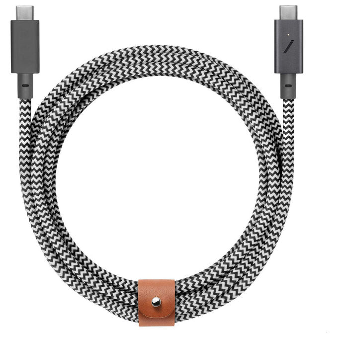 Native Union cavo USB-C Belt Pro, 2,4 m, 240W, ricarica ultra-rinforzata, Kevlar, LED, compatibile iPhone 16, MacBook, iPad, zebra