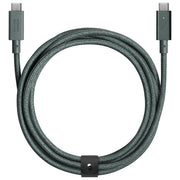 Native Union cavo USB-C Belt Cable Pro, 240W, 2,4 m, nylon intrecciato Kevlar, ricarica rapida, indicatore LED, cinturino in pelle, verde ardesia