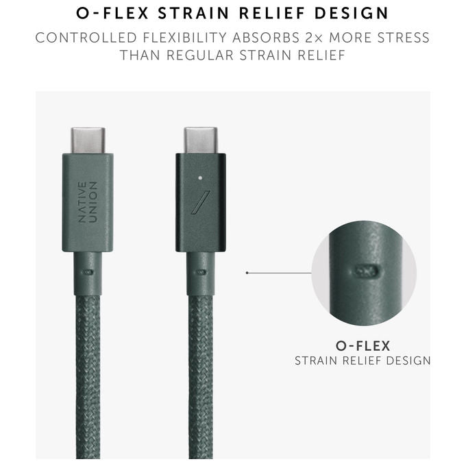 Native Union cavo USB-C Belt Cable Pro, 240W, 2,4 m, nylon intrecciato Kevlar, ricarica rapida, indicatore LED, cinturino in pelle, verde ardesia