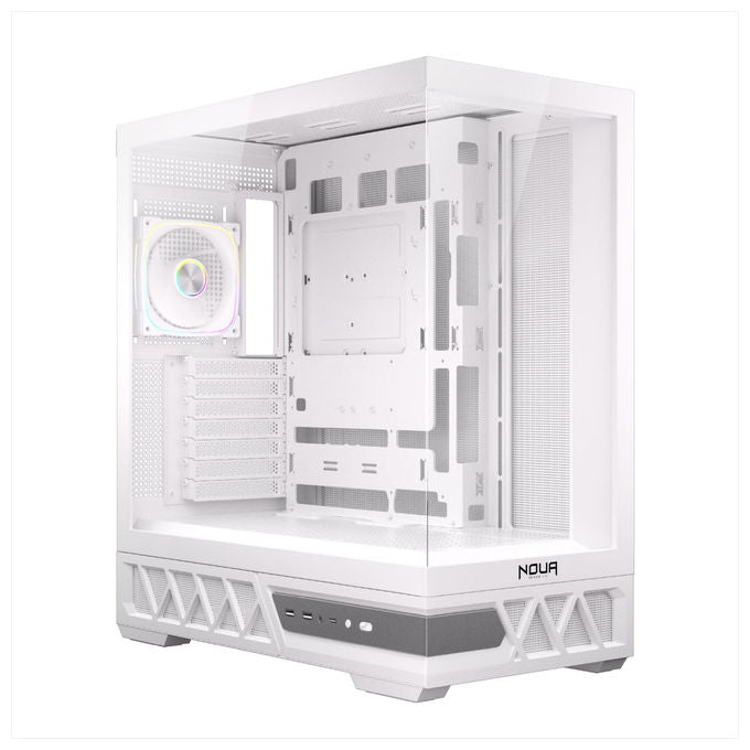 Noua Orizon MH100, case PC gaming ATX mid tower, vetro temperato e mesh, ventola ARGB PWM, USB 3.0 e Type-C, raffreddamento liquido 360 mm, Bianco