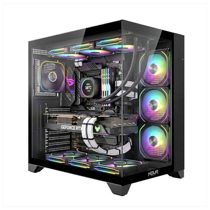 Noua Vision ZK300 case PC gaming mid tower ATX, vetro temperato, 1 ventola ARGB PWM, supporto raffreddamento liquido 360 mm, nero