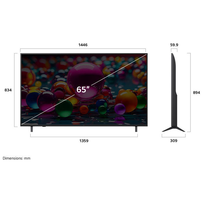 LG smart tv 65 pollici 4K Ultra HD, LED Direct, webOS 25, HDR10 Pro, Wi-Fi, Bluetooth, processore α7 AI Gen8, nero