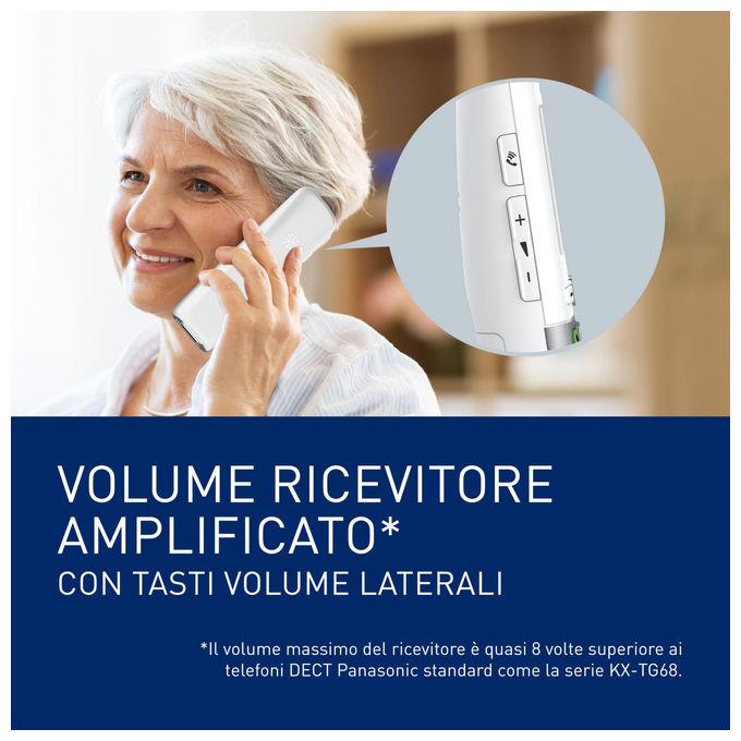 Panasonic KX-TGU410EXW Telefono Cordless DECT Display LCD 2.1'' Tasti Grandi Torcia LED Compatibile Apparecchi Acustici Blocco Chiamate colore Bianco