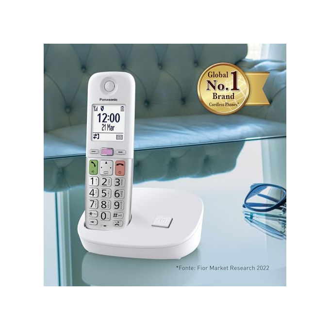 Panasonic KX-TGU410EXW Telefono Cordless DECT Display LCD 2.1'' Tasti Grandi Torcia LED Compatibile Apparecchi Acustici Blocco Chiamate colore Bianco