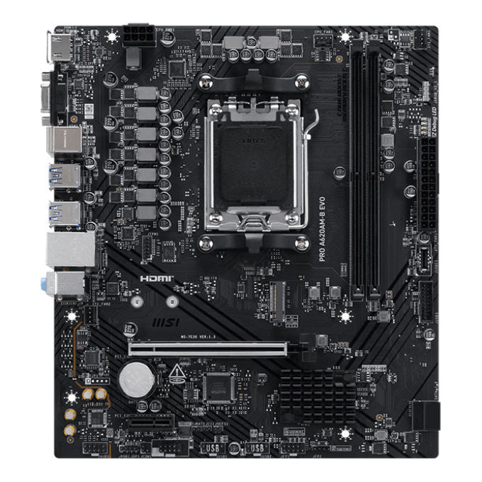 MSI scheda madre PRO A620AM-B EVO, socket AM5, chipset AMD A620A, DDR5 128 GB, ATX, 4 slot M.2, PCIe 5.0, Ethernet 5G