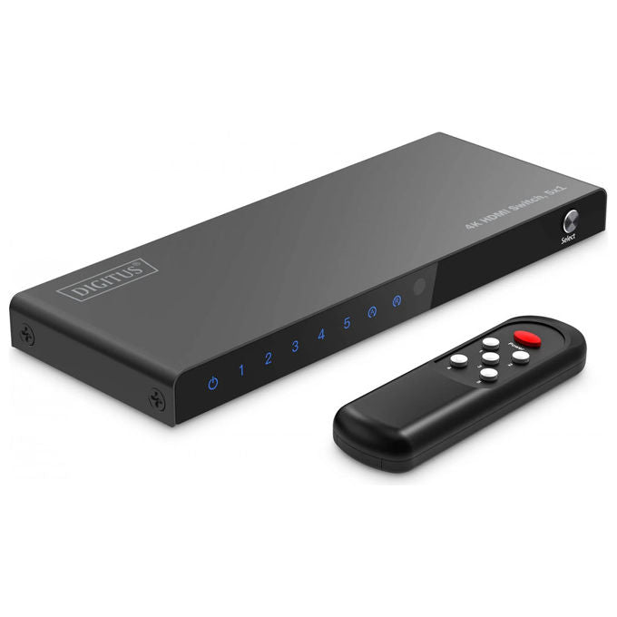 Digitus switch HDMI 5x1, 4K 60Hz, HDR, HDCP 2.2, 18 Gbps, telecomando incluso, DS-55332