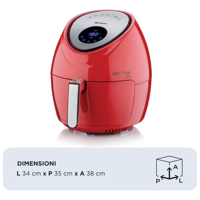 Ariete friggitrice ad aria 7 litri, Airy Fryer XXL, 1800 watt, 7 modalita' di cottura, capacita' 2,5 kg, temperatura fino a 200°C, rosso