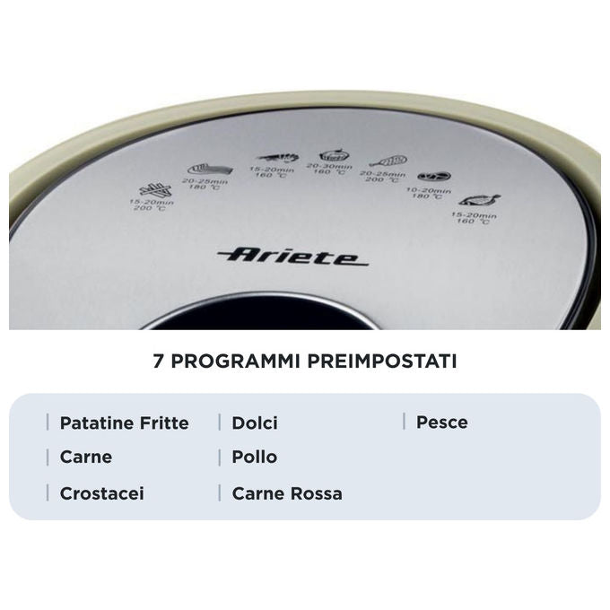 Ariete friggitrice ad aria XXL 4618, 7 litri, 2,5 kg di patatine, 1800 watt, 7 programmi, display LCD, beige