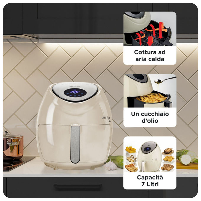 Ariete friggitrice ad aria XXL 4618, 7 litri, 2,5 kg di patatine, 1800 watt, 7 programmi, display LCD, beige