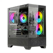 Nuwo Flow FK100, case pc gaming micro-ATX mini tower, 3 ventole ARGB 120mm, doppio pannello vetro temperato, nero