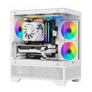 Nuwo Flow FH100 case pc gaming mini tower micro-ATX, 3 ventole ARGB 120mm, doppio vetro temperato panoramico, bianco