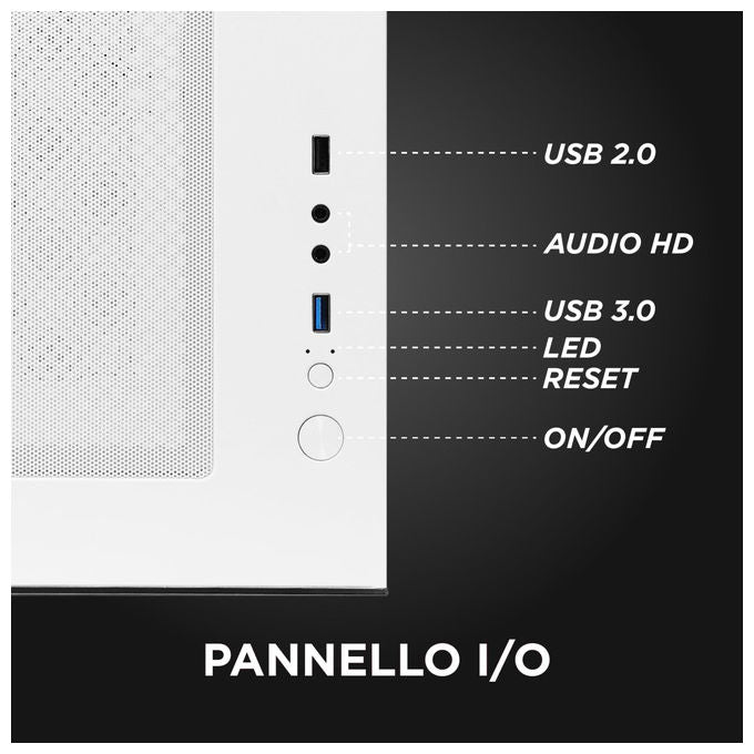 Nuwo Flow FH100 case pc gaming mini tower micro-ATX, 3 ventole ARGB 120mm, doppio vetro temperato panoramico, bianco