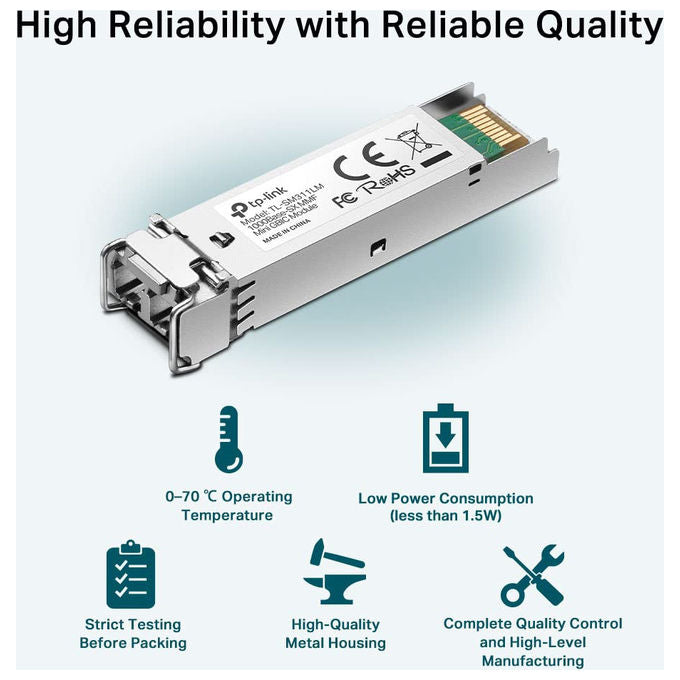 Tp-Link SM311LM modulo SFP Mini-GBIC 1000BASE-SX, multimodale LC, 1250 Mbit-s, distanza fino a 550 m, fibra ottica IEEE 802.3z