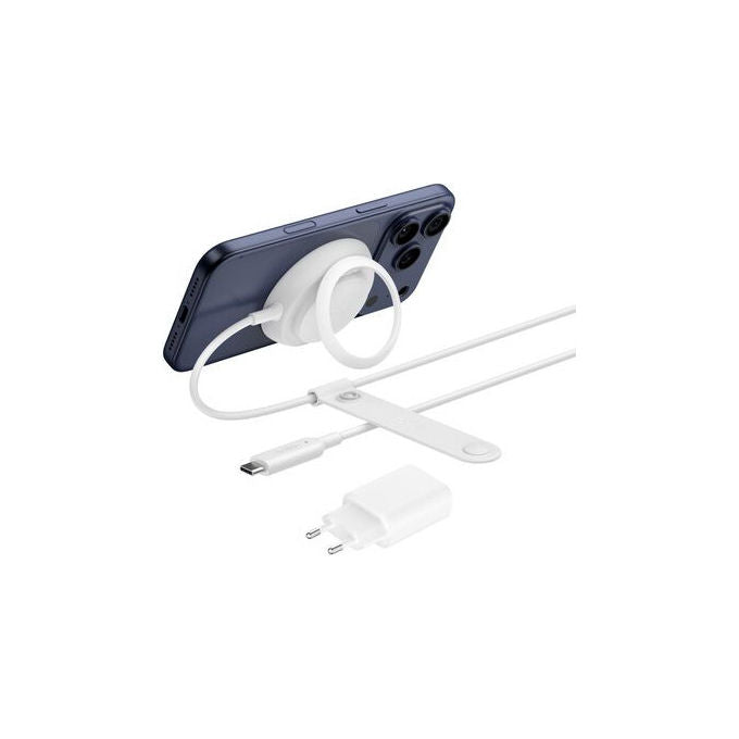 Belkin caricatore wireless Qi2 25W con kickstand, compatibile MagSafe, cavo USB-C 2m incluso, bianco