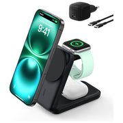 Belkin caricatore wireless magnetico 2 in 1 Qi2 25W, stazione di ricarica iPhone e Apple Watch, pieghevole, alimentatore 45W incluso, sabbia