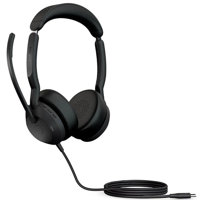 Jabra Evolve2 50 cuffie mono cablate, cancellazione attiva del rumore, USB-C e USB-A, microfono pieghevole, ufficio, nero