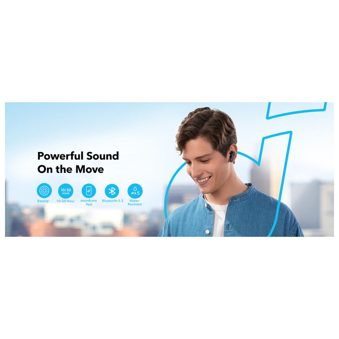 Soundcore A3949G12 R50i Auricolari True Wireless In-ear Bluetooth 5.3 IPX5 30h autonomia ricarica rapida USB-C colore Nero