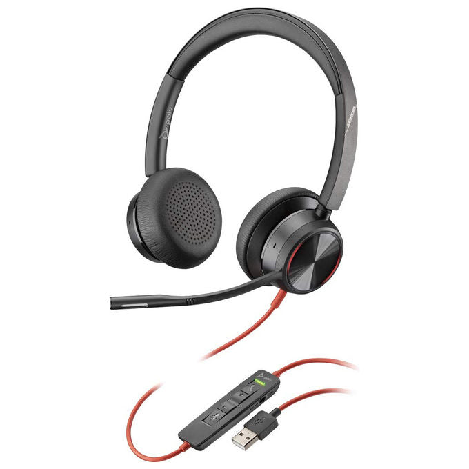 HP Poly auricolare Blackwire 8225, USB-C, cancellazione rumore attiva, microfono retrattile, certificato Microsoft Teams, bulk