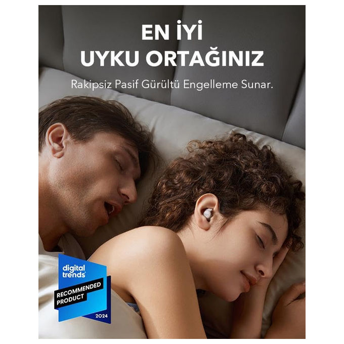 Soundcore Sleep A20, auricolari wireless in-ear, Bluetooth 5.3, IPX4, 55 ore di autonomia, cancellazione rumore passiva, Bianco