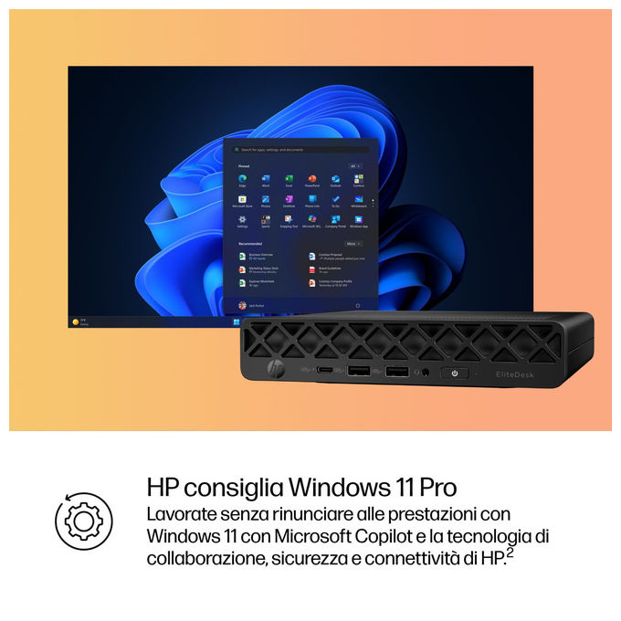 HP EliteDesk 8 Mini G1i, mini PC AI, Intel Core Ultra 5 235, 32 GB DDR5, SSD 512 GB NVMe, Wi-Fi 7, Windows 11 Pro, nero