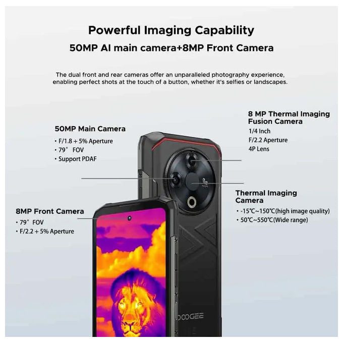 Doogee Fire 6 smartphone rugged, 6,56'' 90Hz, 16GB RAM, 256GB, batteria 10400mAh, fotocamera 50MP, Android 14, nero