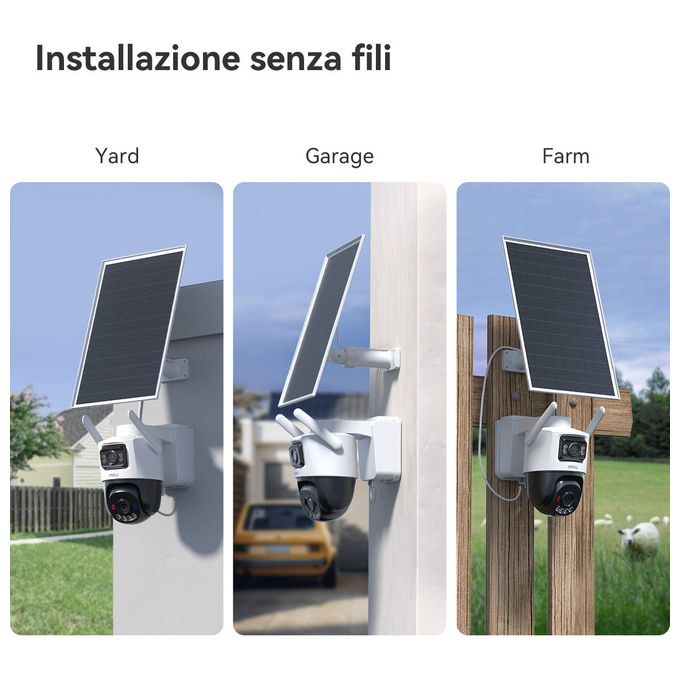 Imou IPC-SA70F-10M1T2-EU AOV Dual Kit Telecamera IP Esterna Doppia Ottica 10MP 4G Wi-Fi Batteria 10000 mAh Pannello Solare 8W IP66 colore Nero Bianco