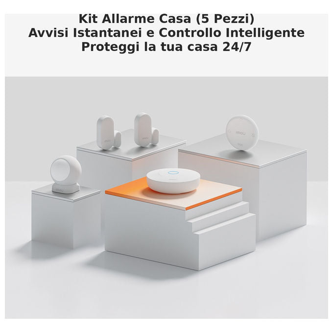 Imou kit allarme Zigbee 3.0, centralina ZG2, 2 sensori porte finestre ZD1, sensore movimento ZP1, telecomando ZB1, app Imou Life, Alexa e Google
