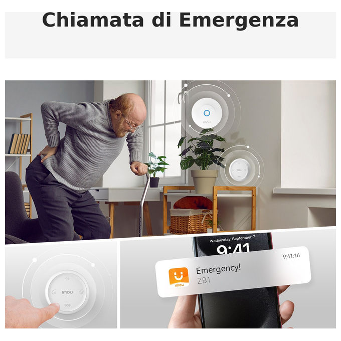 Imou kit allarme Zigbee 3.0, centralina ZG2, 2 sensori porte finestre ZD1, sensore movimento ZP1, telecomando ZB1, app Imou Life, Alexa e Google