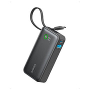 Anker power bank 10000 mAh, 45W ricarica rapida, cavo USB-C retrattile integrato, 3 porte, compatibile iPhone Samsung, nero
