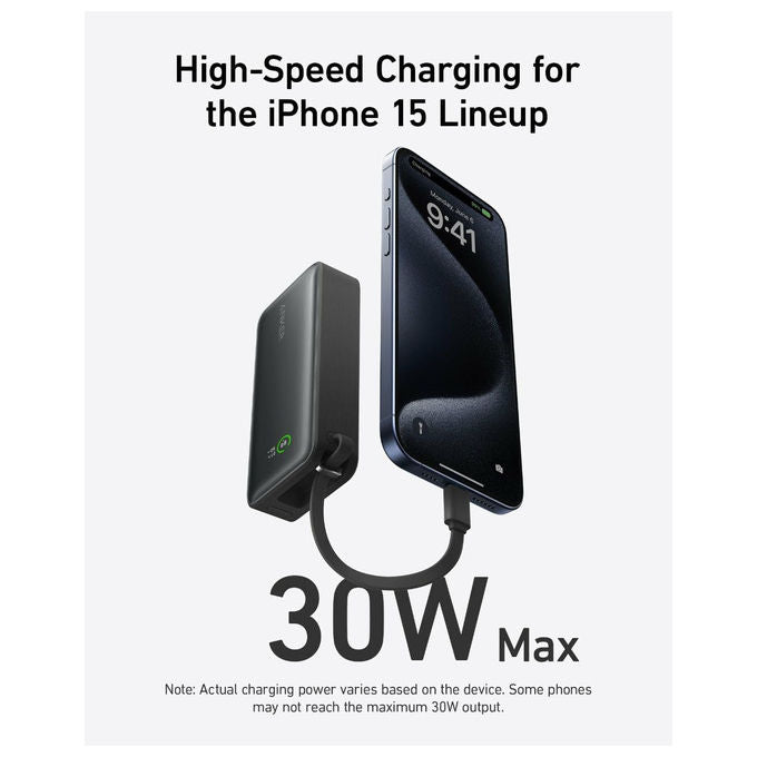 Anker A1259G11 545 Nano Power Bank 10000 mAh 30W ricarica rapida cavo USB-C integrato colore Nero