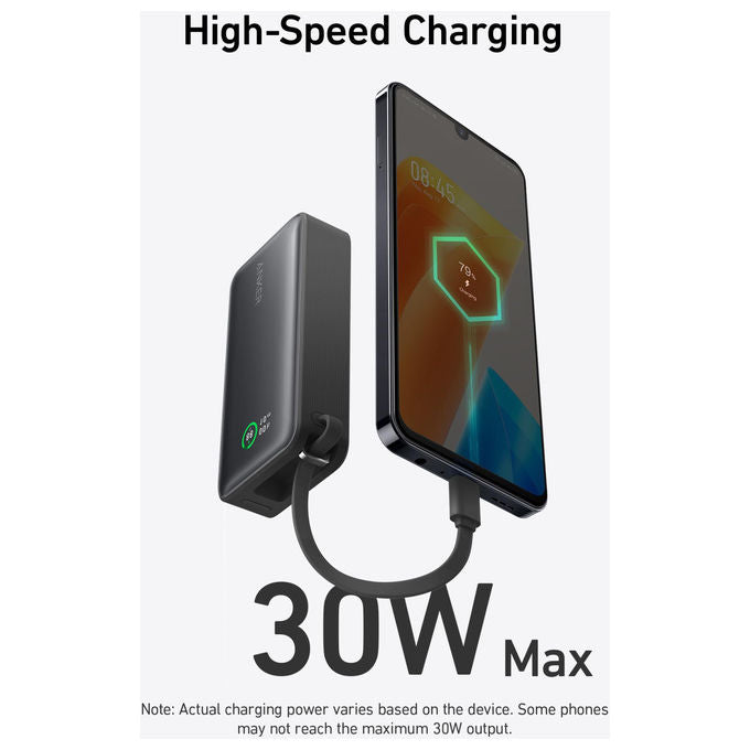 Anker A1259G11 545 Nano Power Bank 10000 mAh 30W ricarica rapida cavo USB-C integrato colore Nero