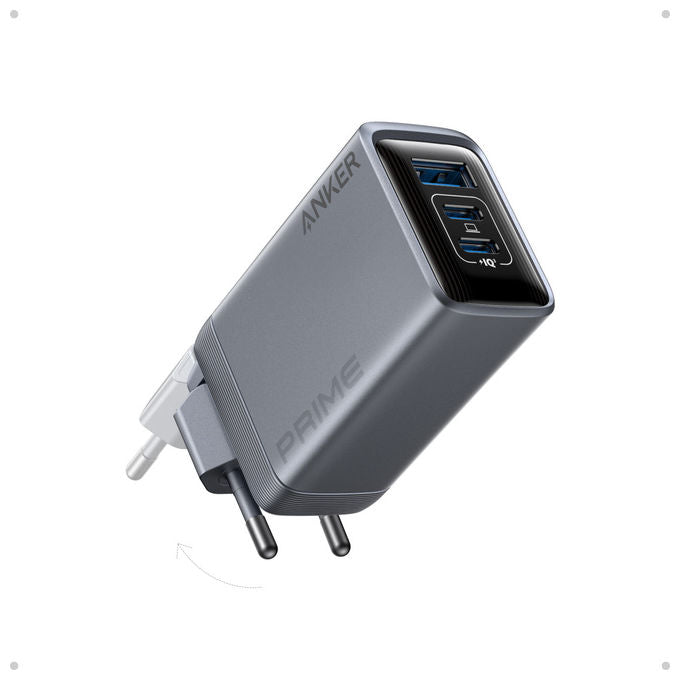 Anker caricabatterie Prime 100w GaN, 2 porte USB-C, 1 porta USB-A, ricarica rapida, 3 dispositivi, spina pieghevole, nero