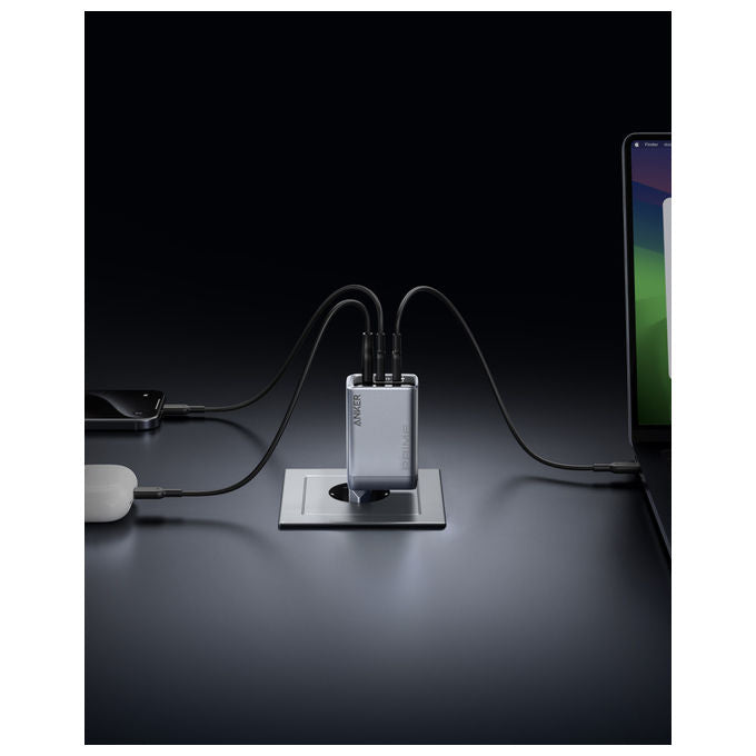 Anker caricabatterie Prime 100w GaN, 2 porte USB-C, 1 porta USB-A, ricarica rapida, 3 dispositivi, spina pieghevole, nero