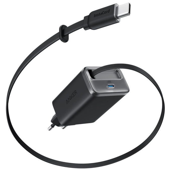 Anker A2658G11 Nano Caricabatterie USB-C 35W 2 Porte Cavo Retrattile Integrato 0,7m Ricarica Rapida GaN colore Nero