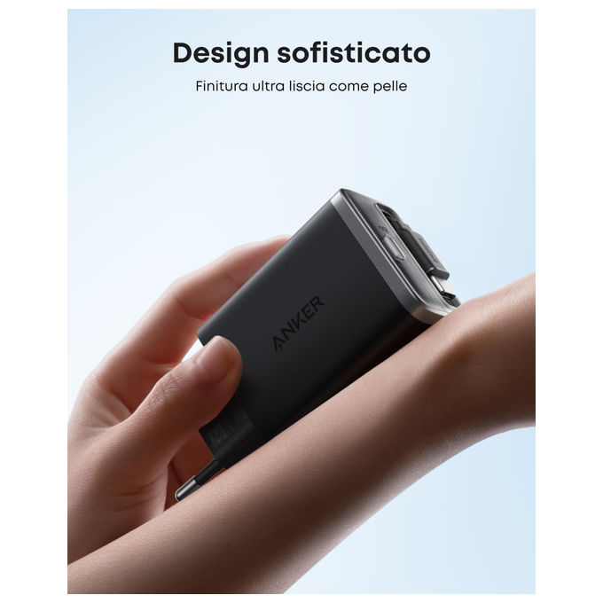 Anker A2658G11 Nano Caricabatterie USB-C 35W 2 Porte Cavo Retrattile Integrato 0,7m Ricarica Rapida GaN colore Nero