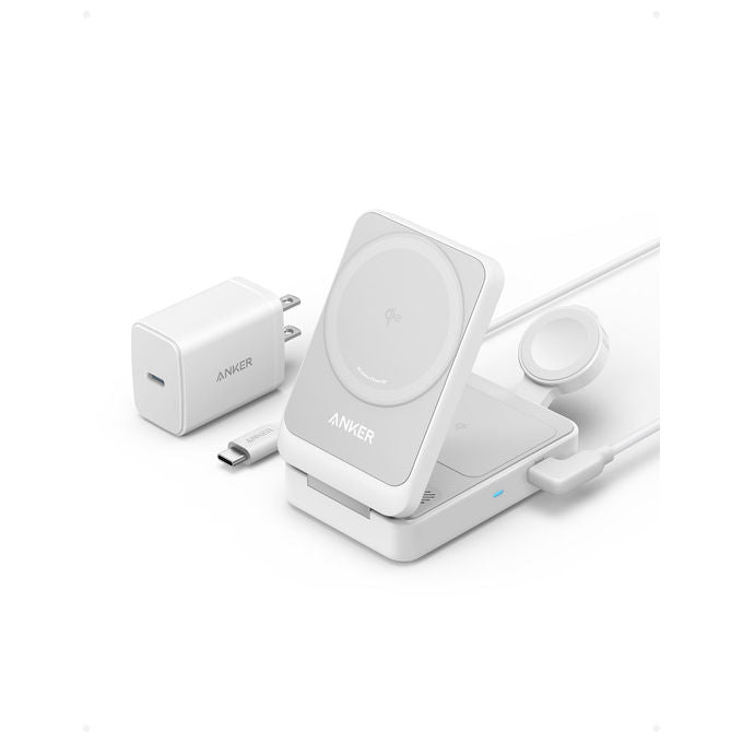 Anker B2557321 MagGo Caricabatterie Wireless 3 in 1 Pieghevole Qi2 15W iPhone Apple Watch AirPods colore Bianco