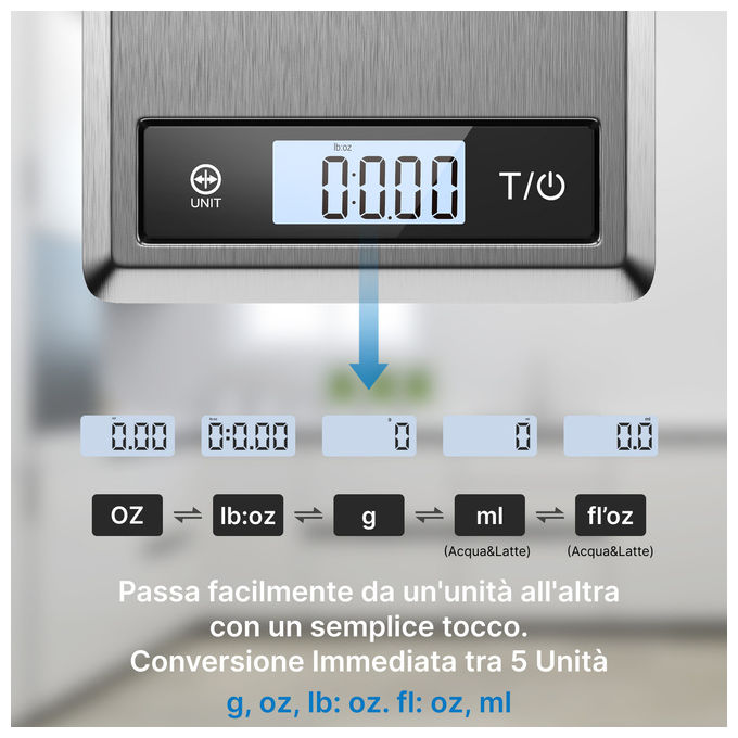 Renpho Calibra 1, bilancia da cucina smart, bluetooth, analisi nutrizionale, contacalorie, acciaio inox, 5 kg