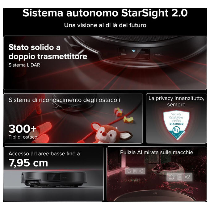 Roborock Saros 20X robot aspirapolvere e lavapavimenti, 36.000 Pa, supera ostacoli 8,8 cm, stazione RockDock, lavaggio mocio 100°C, nero